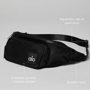ALO Yoga Black Belt Bag with Silver Zipper